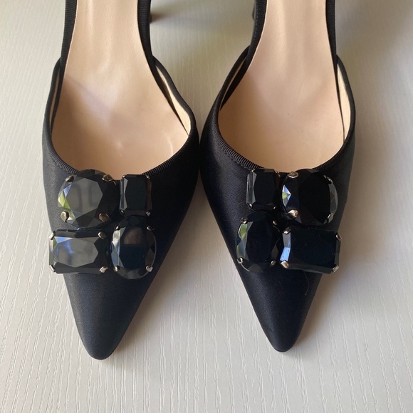 Anne Klein Women's Black Satin Stiletto Pumps Jeweled Detail Size 7M - Picture 5 of 15